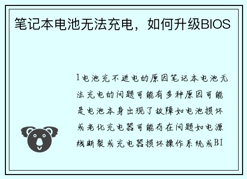 笔记本电池无法充电，如何升级BIOS